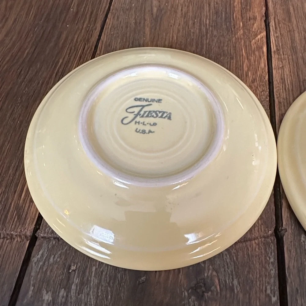 3 Pieces Fiesta Ware Light Yellow Saucers, Pink Cup HLC USA Homer Laughlin
